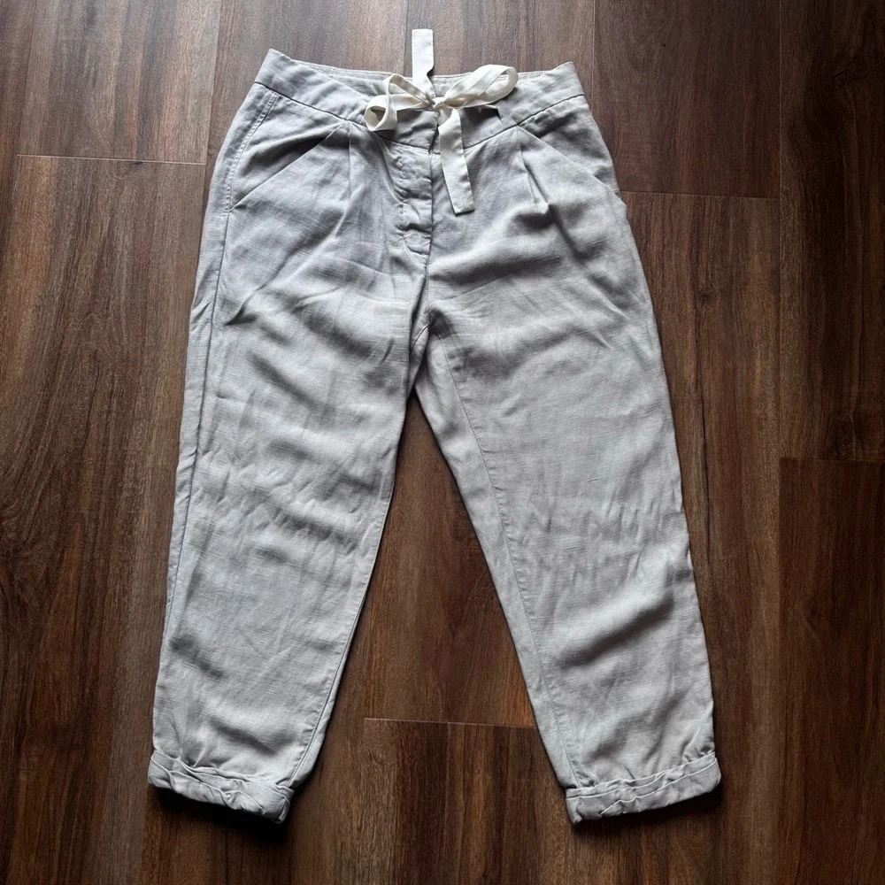 Wilfred Aritzia Linen Pants Sz: 2 Grey Drawstring Tapered Ankle Cropped Coastal - Picture 2 of 11